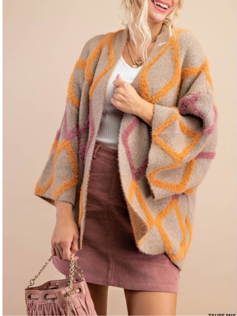 Kori plush Geometric Open-Front Cardigan Sweater